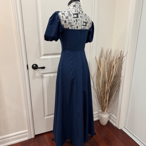 Navy Puff Sleeve Lined Maxi Dress with Slit - Picture 2 of 5